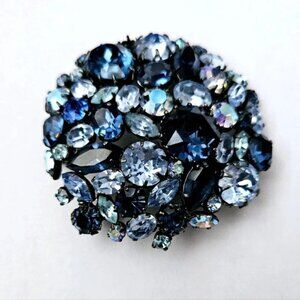 Vintage Made in Austria Brooch Multiple Blue large  & medium Rinestone Rare